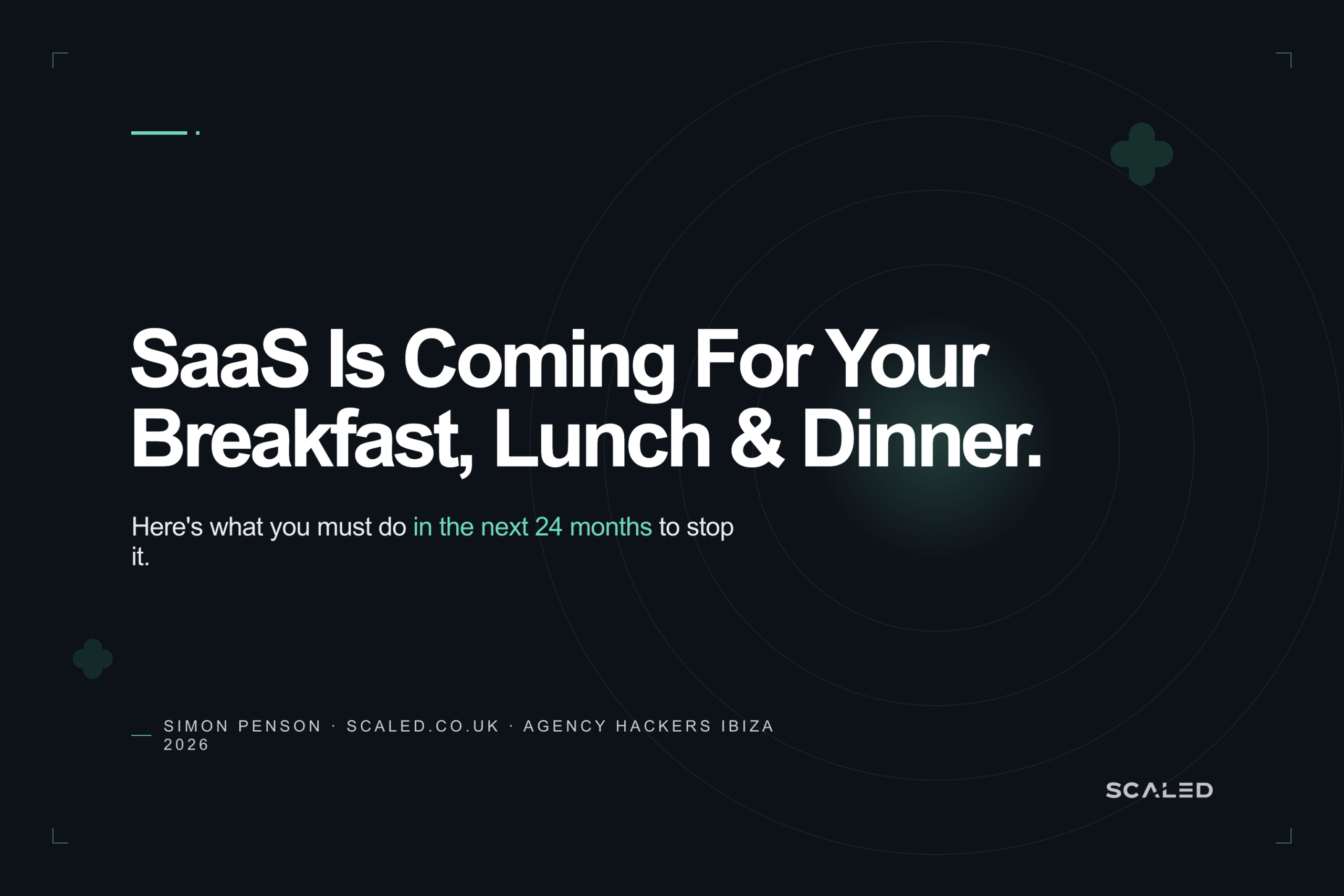 Opening slide to Simon's Agency Hackers Ibiza Super Summit Talk: Agencies and SaaS Are Converging